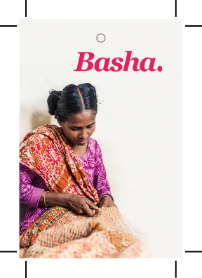 Swing tag front for Basha Cotton Kantha Blanket